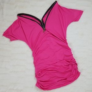 Hot Pink Ruched Zipper Dress